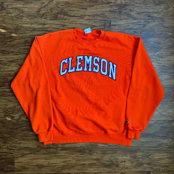 Clemson Tigers Champion Eco Fleece Crewneck Sweatshirt Mens XL Orange Spellout - Picture 1 of 7